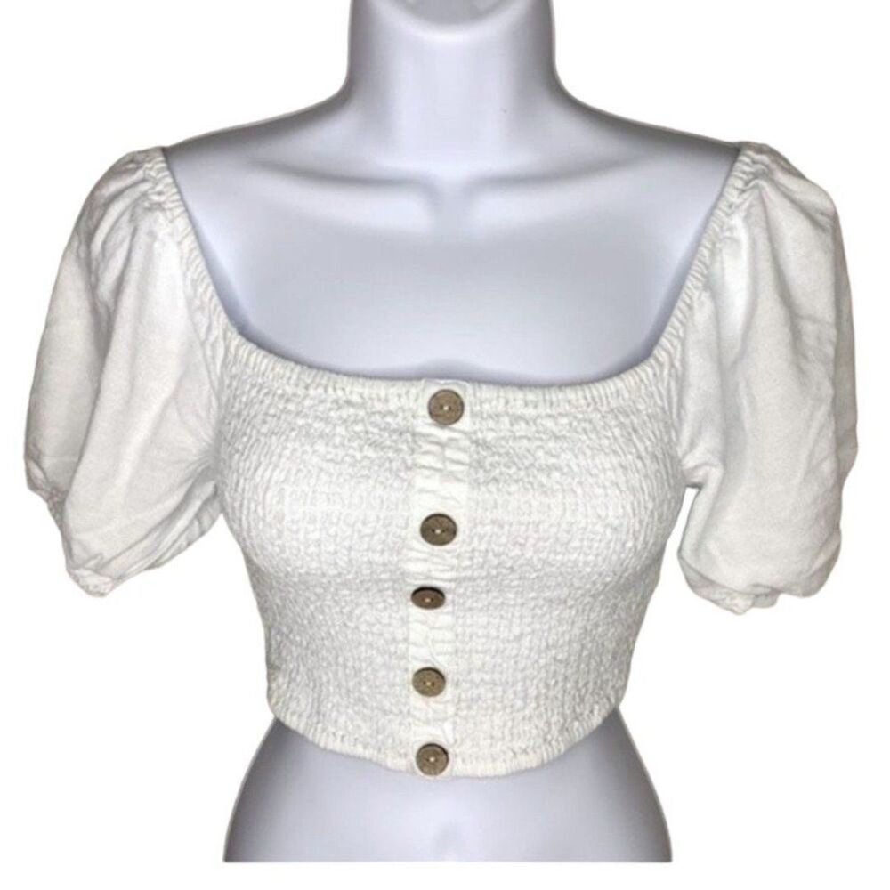 Papaya puff sleeve crop top